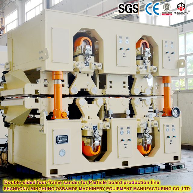 Double-sided four-frame sander for Particle board production line