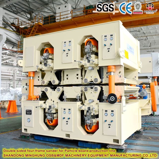 Double-sided four-frame sander for Particle board production
