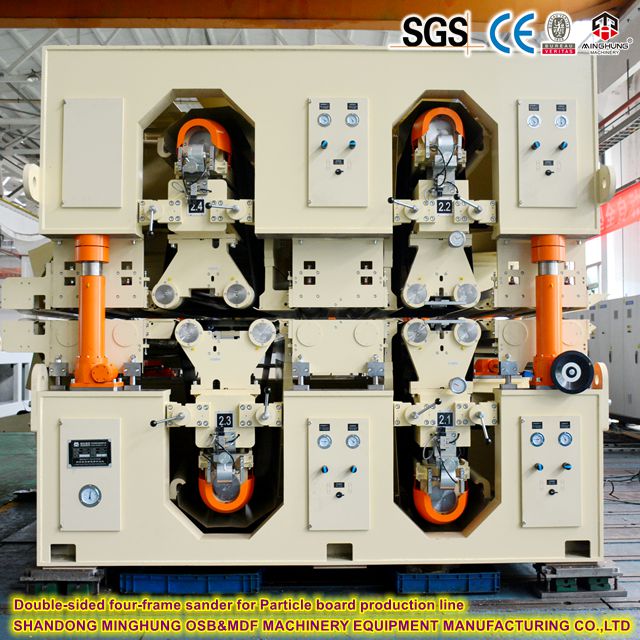 Double-sided four-frame sander for PB production line