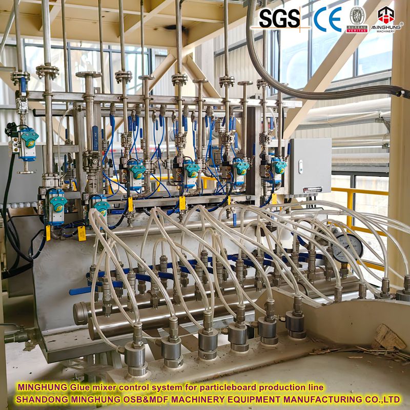 Glue mixer control system for particleboard production line