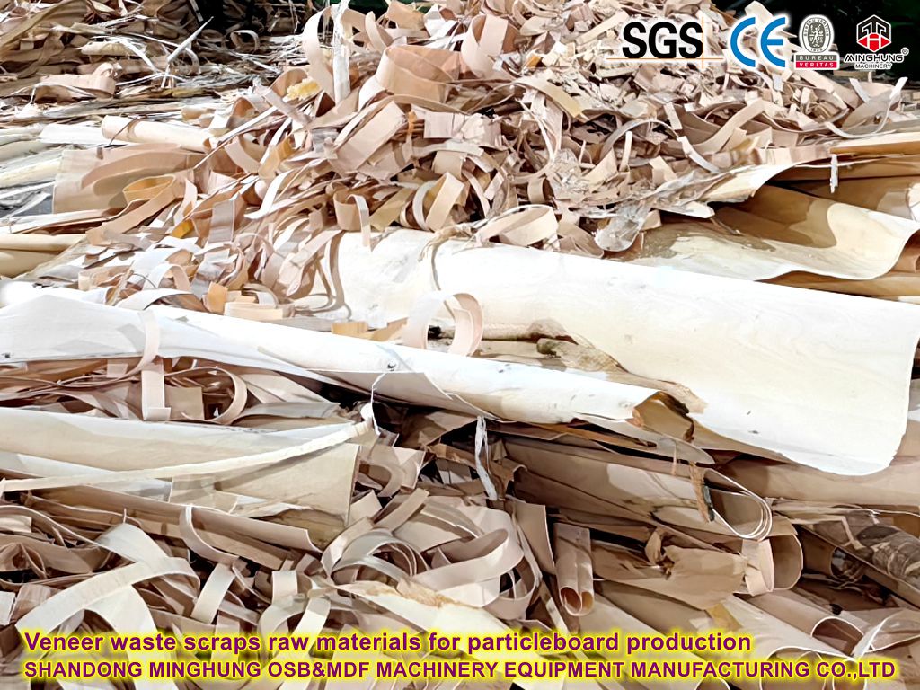 Veneer waste scraps raw materials for particleboard production